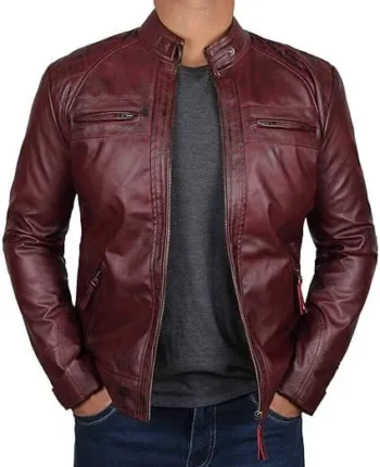 Quilted Cafe Racer Leather Jacket For Men