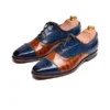 Tan & Navy Blue Patina Toe Cap Oxford Shoes