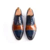 Tan & Navy Blue Patina Toe Cap Oxford Shoes